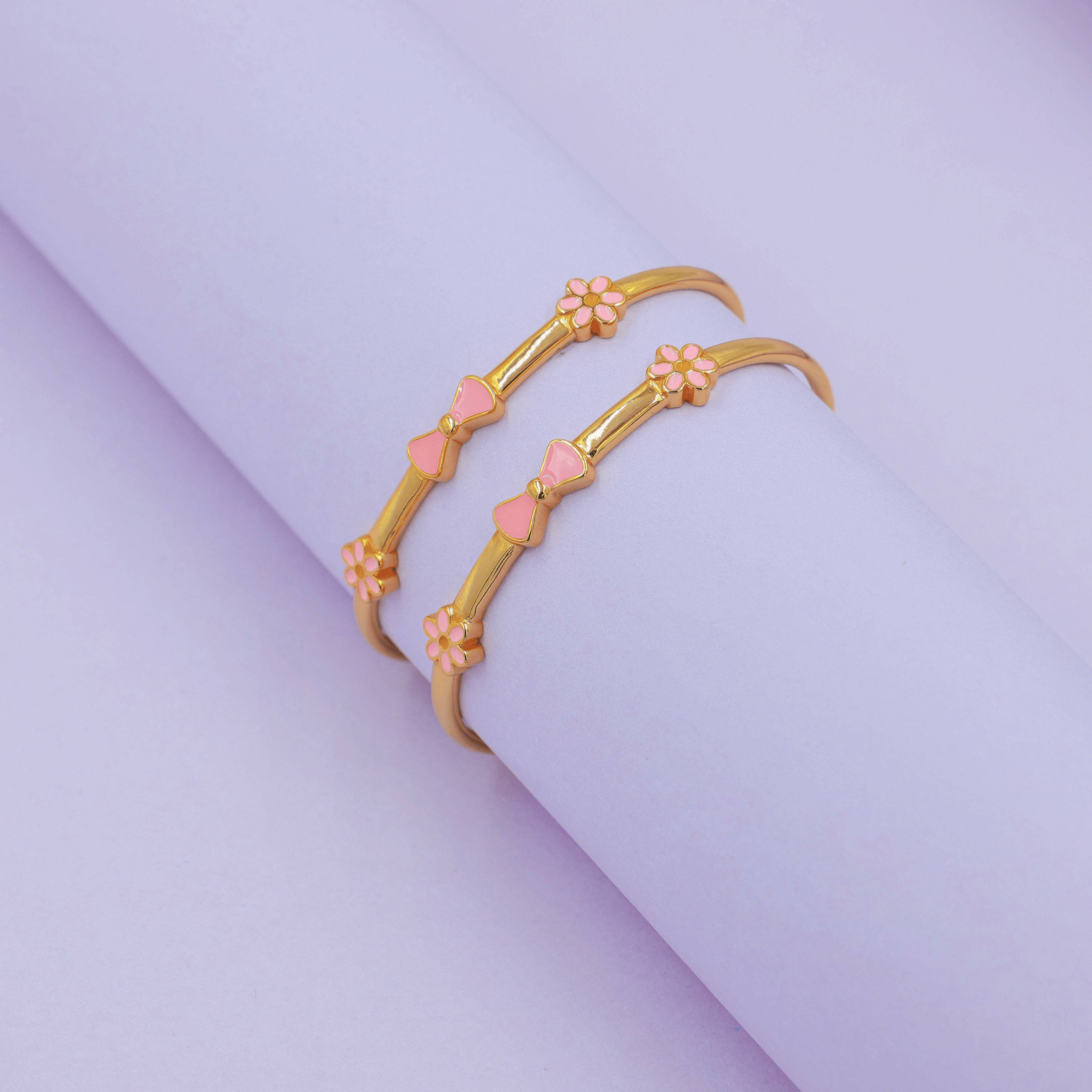 Pink Bow & Daisy 92.5 Silver Kada