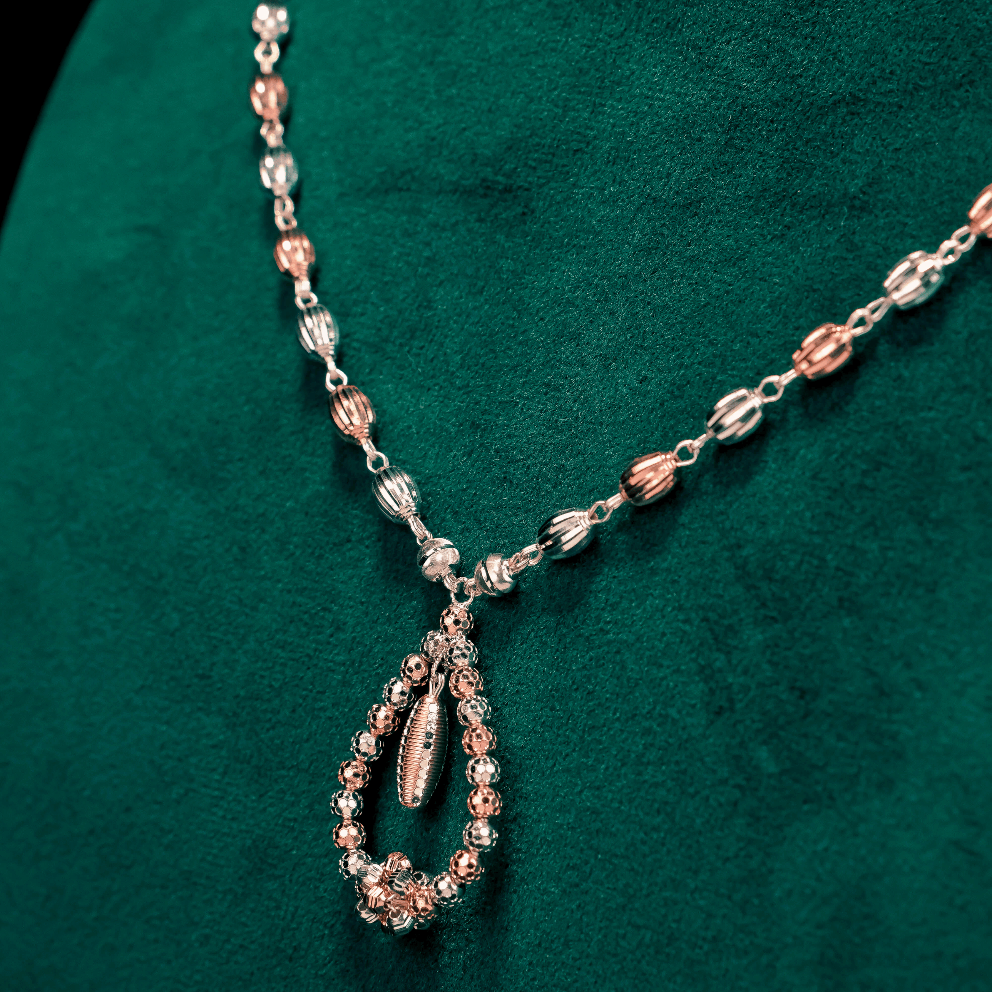 Rose Gold Beaded Pendant Neckpiece 92.5 Sterling Silver
