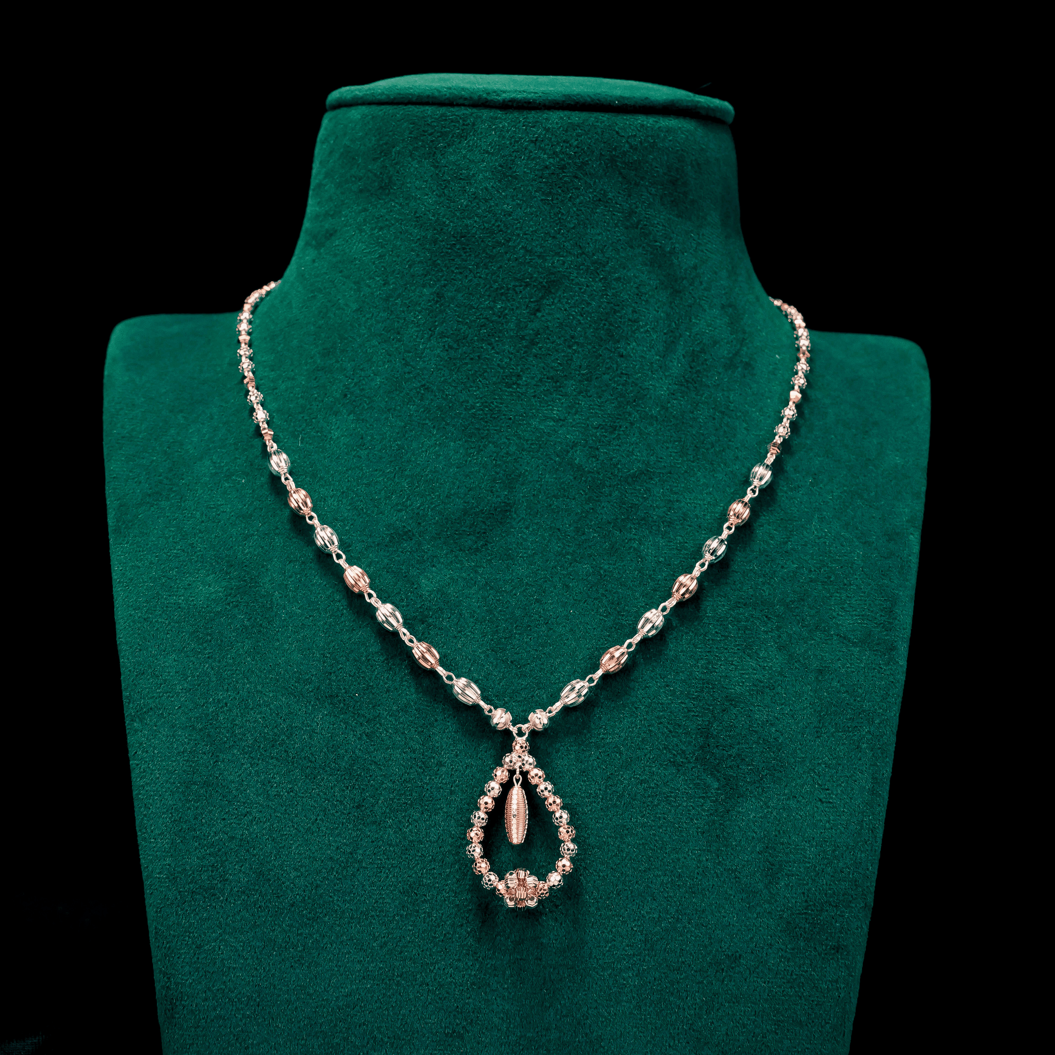 Rose Gold Beaded Pendant Neckpiece 92.5 Sterling Silver