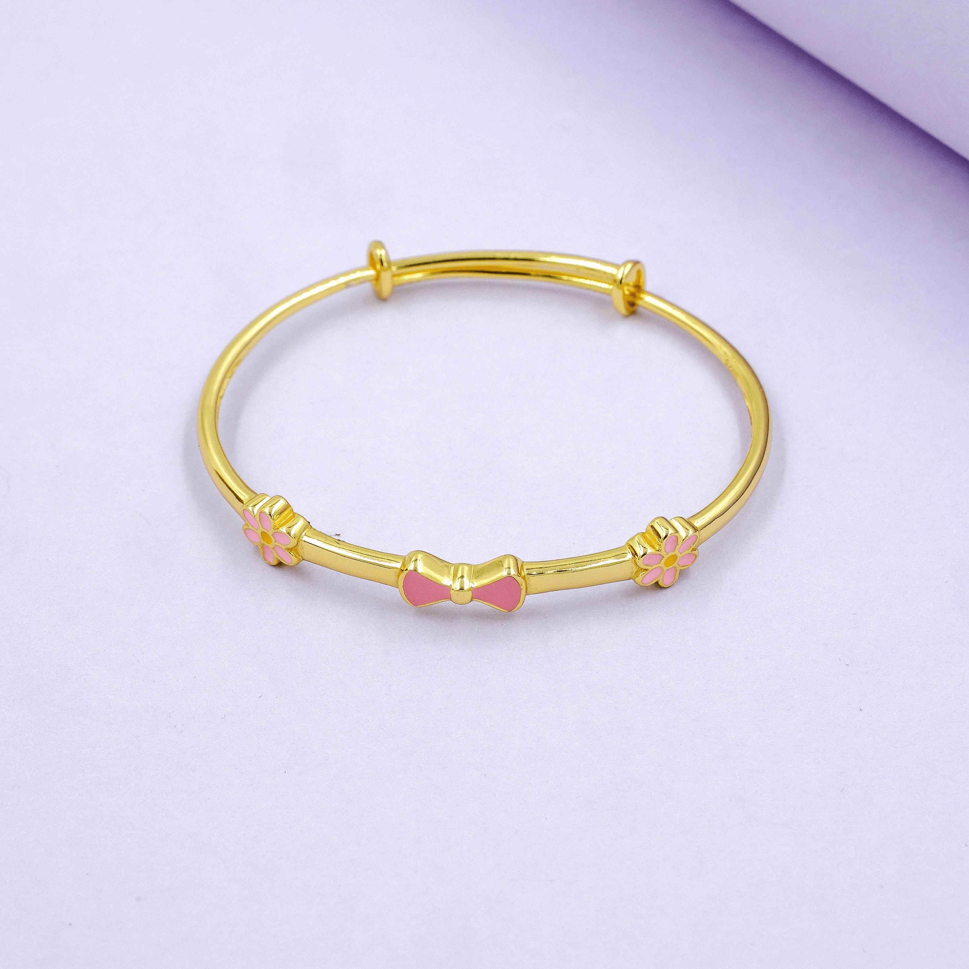 Pink Bow & Daisy 92.5 Silver Kada